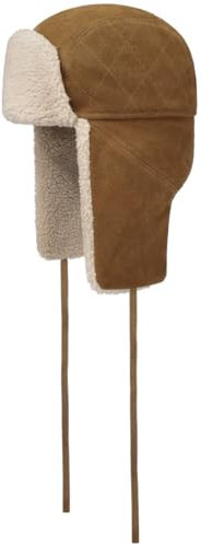 Stetson Calf Split Lapeer Fliegermütze Herren - 100% Kalbsleder - Gefüttert aus Baumwolle - Wintermütze mit Ohrenklappen - Mit Kunstfellbesatz - Pilotenkappe Herbst/Winter Cognac XL (60-61 cm)