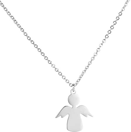 Dreamtimes Angel Colgante Collar para Mujeres y Niñas Amuleto Cristiano con Cadena de Cuello Joyas de Acero Inoxidable para Niños Día de San Valentín Regalos para el Día de la Madre (Ángel-1 Plata)