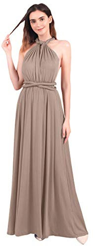 Abendkleid Lang Damen Elegant Rückenfreies Multiway Bandage Wickelkleid Festlich Hochzeitskleid Brautkleid Brautjungfernkleider Cocktailkleid Weihnachten Silvester Partykleid Ballkleid Hellbraun M