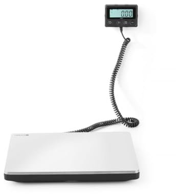 HENDI Balance de cuisine numérique, écran digital LCD, haute précision, max. 200 kg, 2 piles AAA de 1,5 V incluses, 298x248x(h)37 mm, acier inoxydable