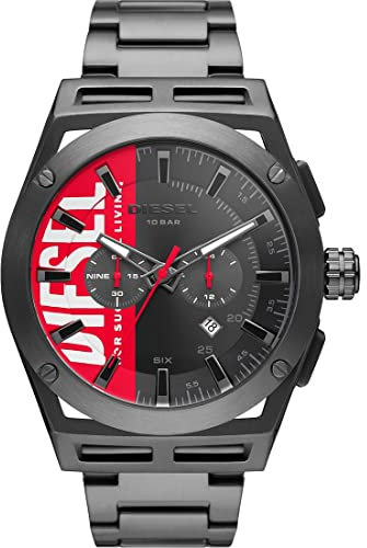 Diesel Orologio Timeframe da uomo, movimento cronografo, cassa in acciaio inossidabile Gunmetal da 48 mm con bracciale in acciaio inossidabile, DZ4598