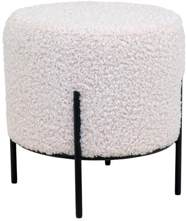 House Nordic Pouf Alford Weiß Lammfell Optik Hocker rund Beistelltisch 35x37 cm