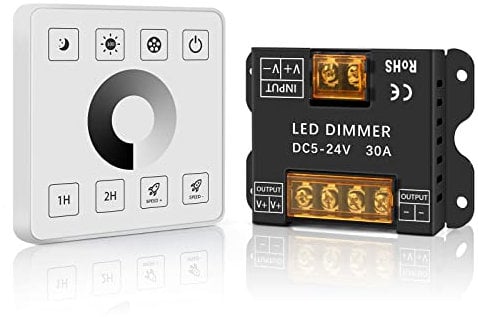 Aroidful RF Wall Mounted LED Wall Controller - Touch Panel Dimmer Controller for DC5-24V 30A Single Color LED Strip Lights, Adjust Brightness