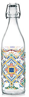 Cerve 1 x Glass Bottle with airtight Closure, Decoration Valencia 1 Litre, Décoré