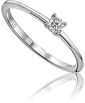 MIORE – Verlobungsring Damen aus 14k Weißgold (585) mit Solitär Diamant im Rundschliff (0.10 Ct) – Diamant-Solitärring in Krappenfassung – Damenschmuck allergenfrei & handgefertigt (Gr. 50)