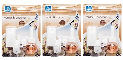 3 x 20ML Pan Aroma Plug In Air Freshener Vanilla & Coconut Freshens And Conditions