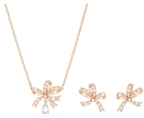 Swarovski Volta set, Bow, White, Rose gold-tone plated
