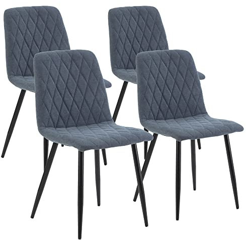 HOMN LIVING Set mit 4 Stühlen für Esszimmer, April, gepolstert, blau, SGS zertifiziert, 45 cm (B) x 56 cm (T) x 84 cm (H)