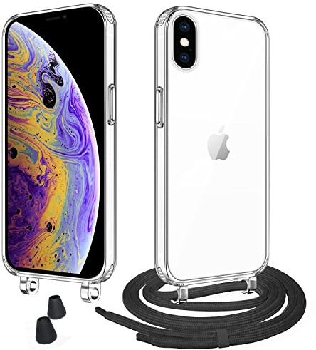 WenBaby Handykette mit Band für iPhone XS Max Schutzhülle Necklace Hülle mit Band Handyhülle für zum Umhängen Transparent Case mit Schnur,Schwarz