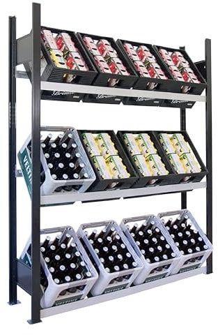 SCHULTE Regalwelt Getränkekistenregal für bis zu 12 Kisten, 180x136x30 cm (HxBxT), Traglast pro Ebene 60 Kg, schwarz-Silber