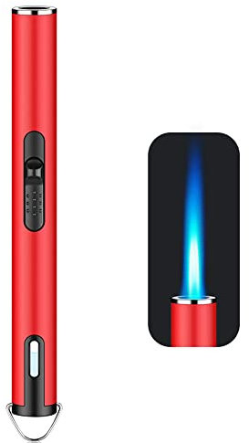 ibforcty Torch Lighter, Refillable Butane Lighter with Visible Window, Windproof Candle Lighter for BBQ, Camping, Stove, Kitchen Cooker, Hobs, Men Gifts (Gas Not Included) (Red)