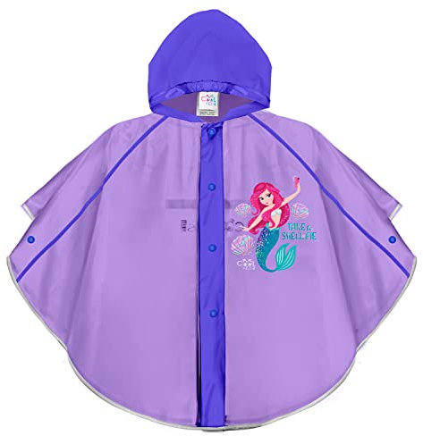 PERLETTI Meerjungfrau Regen Poncho Kleine Mädchen - Little Mermaid Regenjacke Wasserdicht Transparent Rosa Kindergarten 3 4 5 6 Jahre - Regenmantel Mantel Umhang Reflektierend (Meerjungfrau Blau)