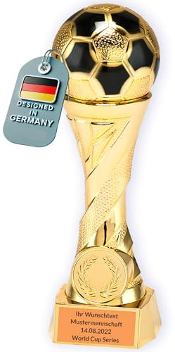 Larius Pokal Ehrenpreis Fußball in Gold und Silber mit Wunschgravur (mit Wunschtext, Gold, L)