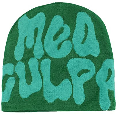 ECLUSE Y2k Damen Jacquard Strickmütze MEA Culpas Beanie Mode Vielseitige Wollmütze Herbst und Winter Anti Kälte Warme Strickmütze, grün, Einheitsgröße