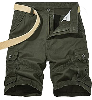 seiveini Herren Shorts Sommer Chino Cargo Short Vintage Kurze Hosen Stretch Jogger Cargo Shorts Loose Fit Bermuda Hose Ohne Gürtel Bermuda Short für Herren 3/4 Cargo Shorts A Armeegrün 38
