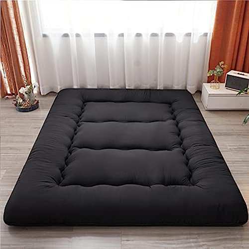 Dremdo Futon Bodenmatratze, Gepolsterte Japanische Bodenmatratze Gesteppte Bett Matratze Topper, Extra Dicke Faltende Schlafunterlage Atmungsaktive Boden Liege Gästebett,Schwarz,90x200cm