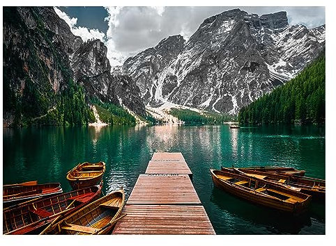 STYLER Glasbild Lago di Braies 70 x 100 cm | Schlafzimmer Wohnzimmer Flur Büro | Wandbild Glas Bild | Pragser Wildsee Südtirol Italien Alpen Dolomiten Natur Landschaft See Berge Bergsee Wald XXL groß