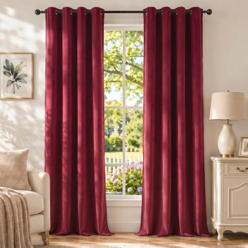 Ystyle Cortinas Terciopelo Salon 2 Piezas, 140×300cm, Borgogna | Cortinas 100% Opacas, Cortinas Termicas Aislantes Frio Y Calor, Blackout Cortinas Dormitorio, Cortina Acustica Con Ojales