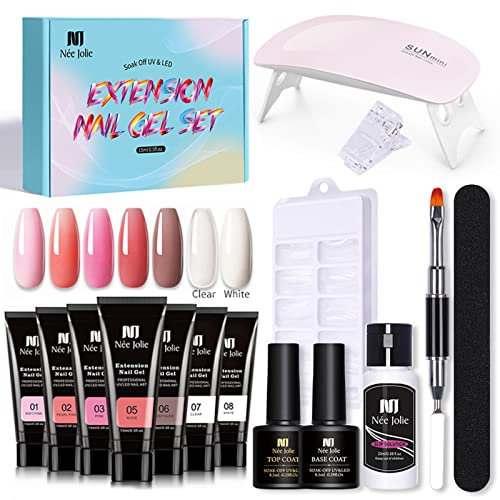 Layhou Gel Extension Nail Kit Polygel Nail Kit, Nail Strengthen Gel UV/LED Nail Lamp Nail Dryer Base Coat Top Coat with Nail Brush Nail File Nail Clip Manicure Tools