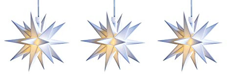 3D LED Lichterkette mit 3 Sternen Ø 12 cm Weihnachtsstern Batterie Ministern Innen mit Timer Stern klein Kunststoff Leuchtstern Deko für innen Indoor (3er Kette Weiß)