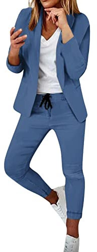 EMATOP Hosenanzug für Damen Zweiteiliger Business Anzug Set Slim fit Freizeitanzug Revers Büro Blazer Hose 2-Teilig Tracksuit Elegant Taillierter Jogginganzug Baumwolle Einfarbig Streetwear