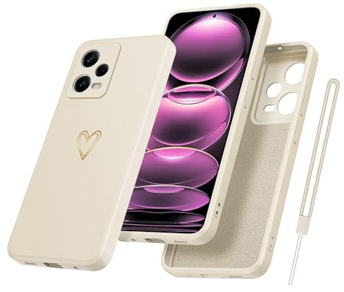 Yichxu Handyhülle für Xiaomi Redmi Note 12 Pro 5G Hülle mit Band Kette Herz Love Silikon Weich TPU Stoßfeste Schutz Bumper Case Ultra Dünn Kratzfeste Schutzhülle für Xiaomi Note 12 Pro 5G, Beige