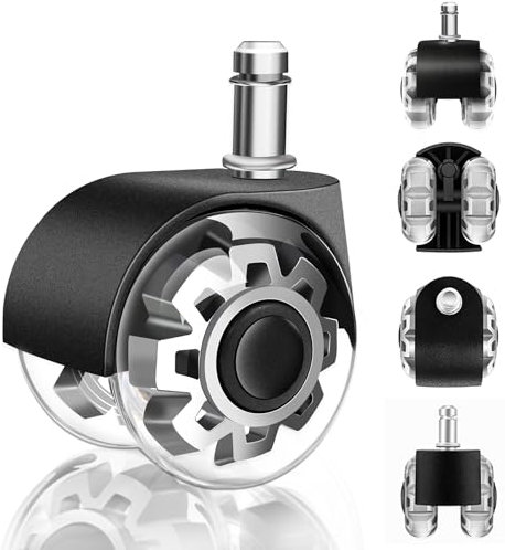 WECUTE Bürostuhl Rollen 5er Set, 11 x 22MM Rollen für Bürostühle, 360 Grad Drehung ohne Kratzer, Schreibtischstuhl Rollen für Teppich, Parkettböden, Hartböden und Fliesen (11 x 22mm) (11 * 22MM)