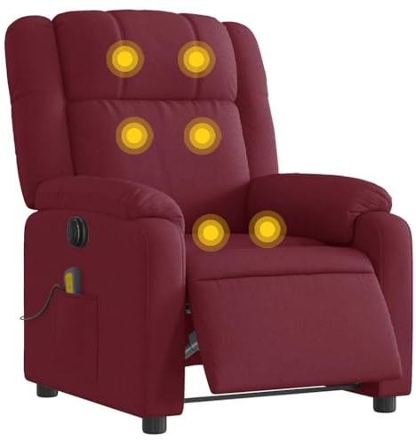 vidaXL Massagesessel, Sessel Elektrisch, Relaxsessel mit Liegefunktion Vibrationsfunktion, Fernsehsessel Liegesessel für Wohnzimmer, Weinrot Stoff