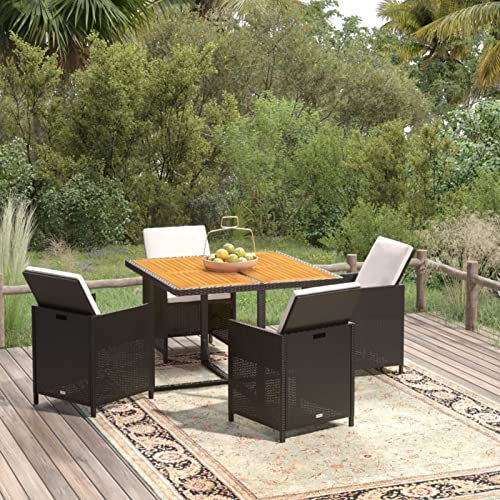 SECOLI Rattan Essgruppe, 4 Personen, Gartenmöbel, Schwarz und Braun, Garten Sitzgruppe, Sitzgarnitur mit Auflagen, Gartengarnitur, Balkonmöbel Set