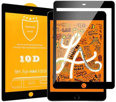Foxcrypt 10D Full Coverage Protector de pantalla de cristal protector de pantalla compatible con Apple iPad Mini 1/2/3-9H Protector de pantalla de vidrio templado – Borde negro