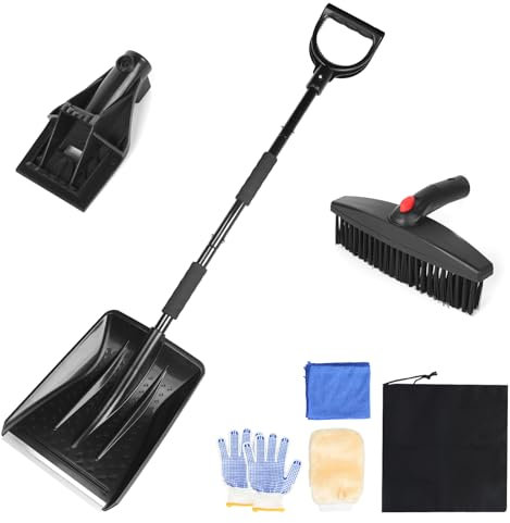 DBREAKS 3 in 1 Auto Eiskratzer, Schneebürste Schneeschieber, Scheibenkratzer mit Besen, Schneebürste&Schneeschaufel&Enteisungsschaufel, Abnehmbarer Schneekratzer, Schneeschaufel Set für Auto (Schwarz)