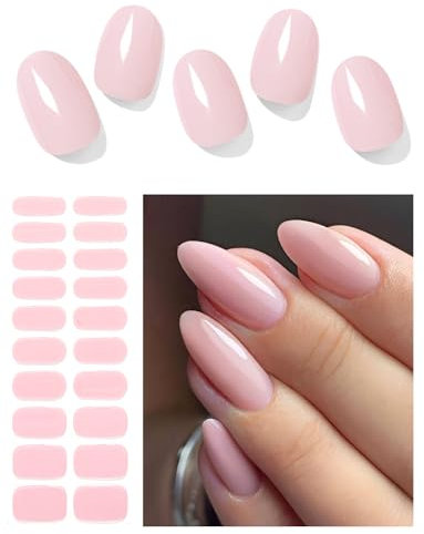 AutyaMee Semi Cured Gel Nail Strips (Clear Pink), 20 Pcs Gel Nail Wraps, Stickers, UV Light Required, Salon Quality, Long Lasting