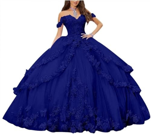 Yifanier Vestidos de quinceañera con Hombros Descubiertos para Mujeres Adolescentes Vestidos de Fiesta con Apliques de Encaje Floral 3D Vestido de Fiesta Formal MT017