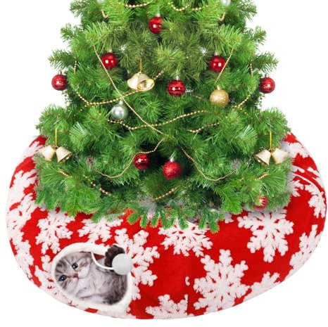Túnel de gato para árbol de Navidad, falda de árbol de Navidad cálida y suave, cama decorativa multifuncional para gatos con alfombrilla central para mantener a los gatos de interior fuera del árbol
