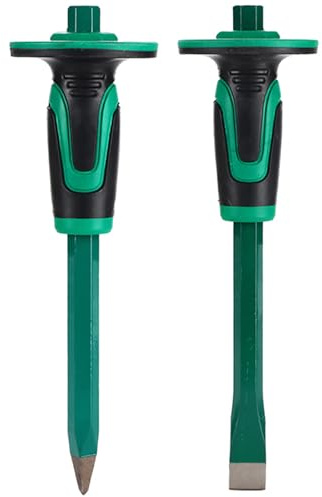 CogniForge Heavy Duty Masonry Chisel Set,11 Inch Point Chisel and Flat Chisel with Hand Protector,for Demolition,Masonry,Carving,Concrete (2PCS Masonry Chisel Set)