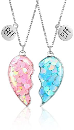 AFCJLTO Pack of 2 BFF Necklaces, Friendship Necklaces,Friendship Necklaces, Best Friends Chains Splicing Heart Friendship Chain BFF Necklace for 2 Girls,Birthday Gifts