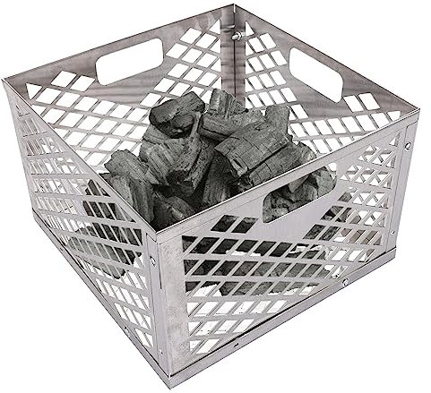 Cesta de carbón de acero inoxidable con asa para parrillas de ahumador compensadas, caja de carbón duradera, 31 x 31 x 20 cm