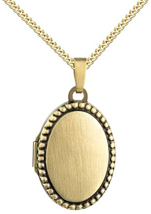 JEVELION Medaillon zum Öffnen Anhänger für 2 Bilder 585 Gold Bild Amulett oval für Damen + Schmuck-Etui