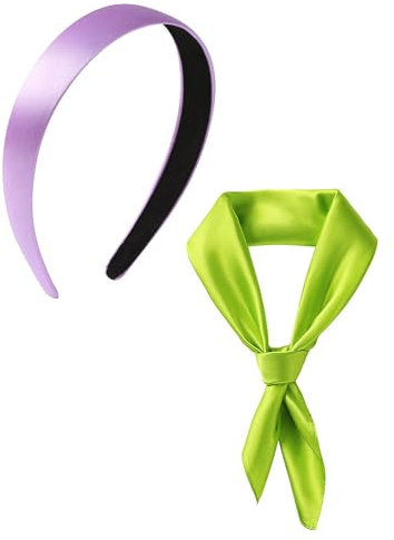 Costume Carnevale Donna con Viola Cerchietto Capelli Donna, Verde Sciarpa Donna, Cerchietti Carnevale, Vestiti Carnevale Donna, per Ragazze Donne Cosplay Halloween Carnevale Costume Accessori (A)