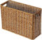 Wensmy Hand Woven Magazine Basket - Seagrass Holder, Rattan Narrow Storage, Rectangular Wicker Floor Organizer for Shelf, Home Office, Coffee (Dark Brown)