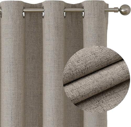 Joydeco 100% Rideau Occultant Thermique Isolant Anti Froid et Chaleur 140x280cm 2 Pièces, Rideaux Opaques Effet Lin à Oeillets Anti UV Anti Bruit, Decoration Chambre Maison Salon - Lin Naturel
