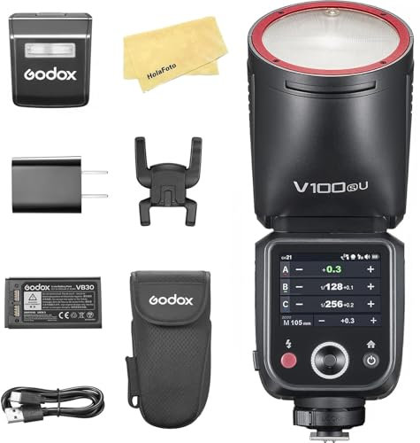 Godox V100S V100 S Round Head Camera Flash for Sony Camera Flash Speedlite Speedlight,100Ws 2.4G TTL1/8000 HSS,400 Full Power Flashes,7.2V/2980mAh Li-ion Battery,1.7s Recycle Time,LED Modeling Lamp