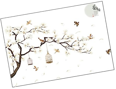 jojofuny 1blatt Wandtattoo Baum Mit Vögeln Abnehmbarer Wandaufkleber Für Schlafzimmer Und Dekorativer Mural Mit Blumen Und Ästen Material Einfach Anzubringen