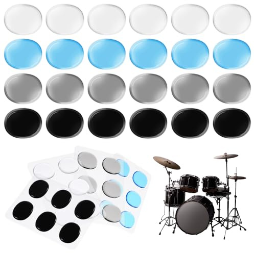 JJUNW 30 Stück Trommeldämpfer, Gel-Silikon-Gel-Pads, weiche Trommeldämpfer, Dämpfung, Stummschaltung, Pads für Becken, Klangkontrolle (transparent, braun, blau und schwarz)
