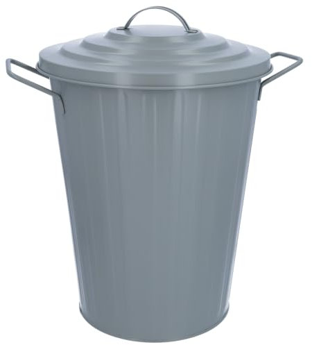 HRB Mülleimer Zink grau, 20 Liter, Vintage Design, sehr stabil mit Deckel- geeignet als Mülleimer Küche- Nutzbar als Abfalleimer oder zur Aufbewahrung von Klamotten