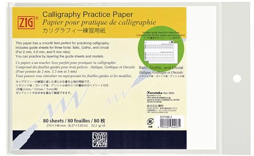 Kuretake Zig Papier d'entraînement à la calligraphie 80 feuilles, guide de calligraphie moderne, pour lettrage à la main, débutants, fabriqué au Japon
