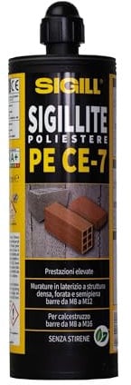 Sigill - Sigillite Poliestere PE CE7, 400 ml con 1 Miscelatore, Ancorante Chimico, Basso Odore, Alta Presa, Per Tasselli Chimici e Barre su Calcestruzzo, Mattoni e Materiali Edili