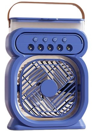 kesurpae Mini Luftkühlungsventilator für den Haushalt, fünf Düsen, sanfter Wind, Batterie mit großer Kapazität, ABS, heiß, drei in einem, Klimaanlage, Blau