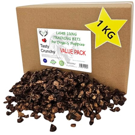 Récompenses d'entraînement pour Chiens, (1000 g, Cubes de poumon de Agneau) | 100% viande délicieuse déshydratée, adaptées au régime Barf