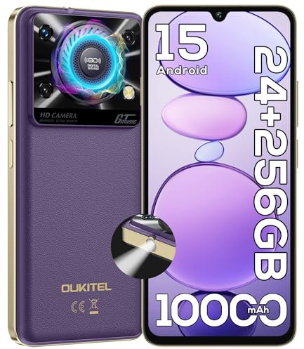 OUKITEL C60 Pro Telefonos Moviles Libres(2025), 24GB(8+16) + 256GB/1TB Teléfono Móvil, 10000mAh Batería Smartphone, 6.88 HD+/90Hz, Cámara 13MP+5MP, 110db/4G Dual SIM/NFC/GPS/Fingerprint/OTG, Violeta